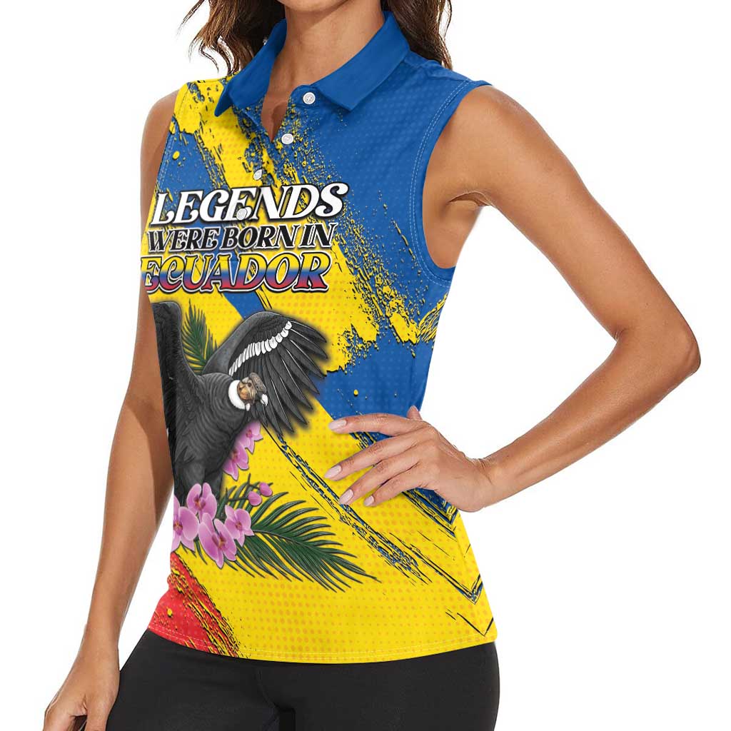 Personalized Ecuador Women Sleeveless Polo Shirt Andean Condor With Phalaenopsis Orchid - Wonder Print Shop