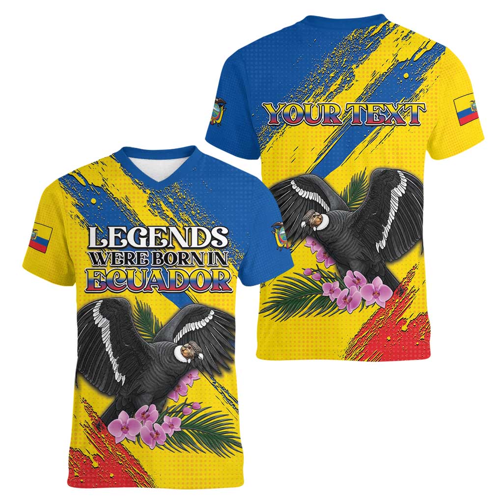 Personalized Ecuador Women V-Neck T-Shirt Andean Condor With Phalaenopsis Orchid - Wonder Print Shop
