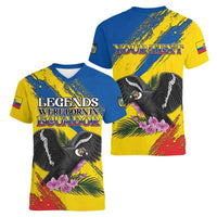 Personalized Ecuador Women V-Neck T-Shirt Andean Condor With Phalaenopsis Orchid - Wonder Print Shop