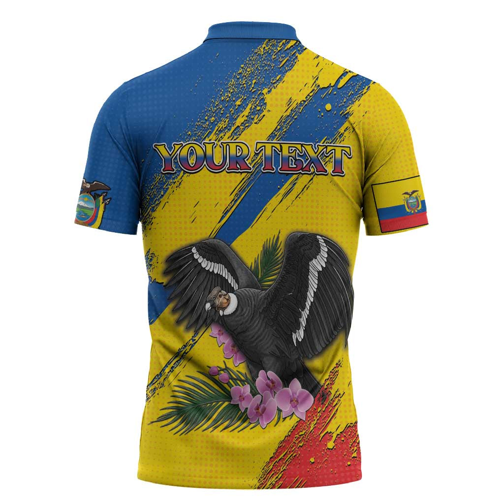Personalized Ecuador Zipper Polo Shirt Andean Condor With Phalaenopsis Orchid - Wonder Print Shop