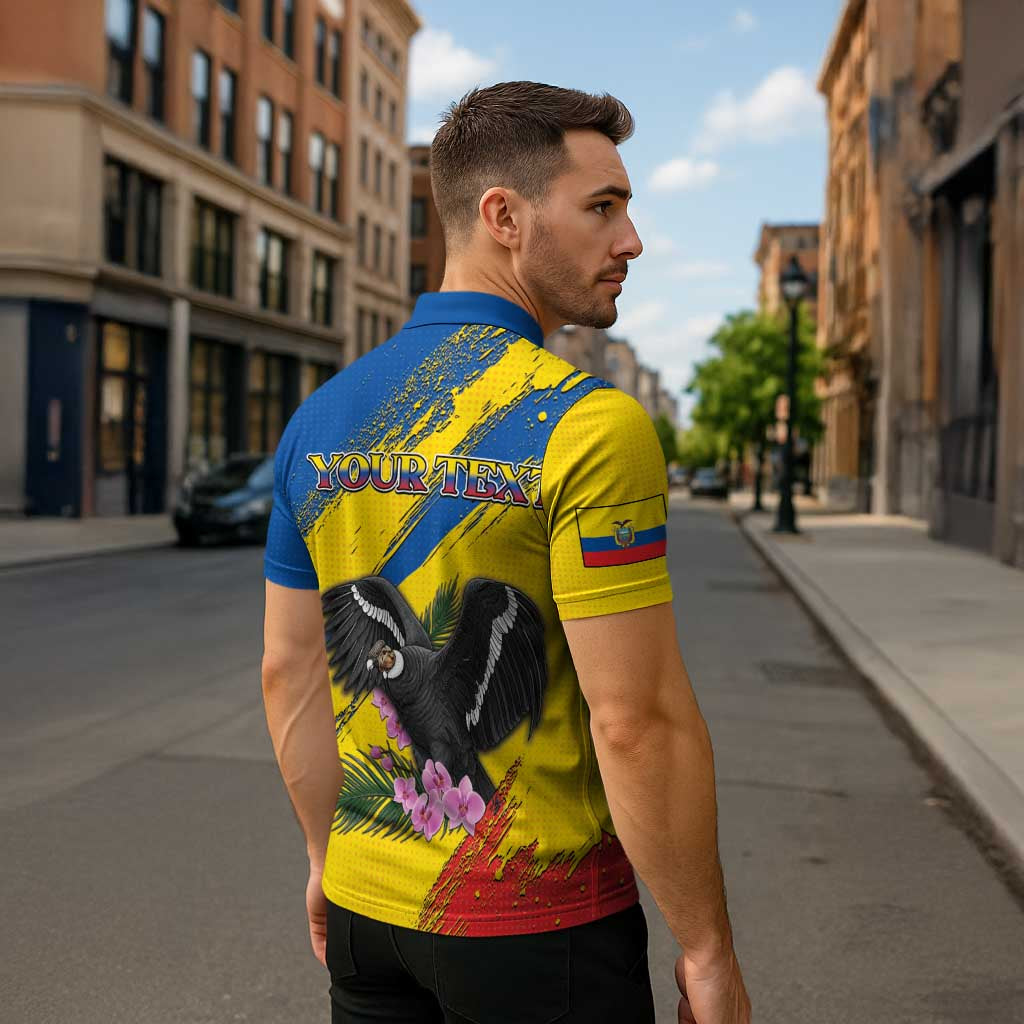 Personalized Ecuador Zipper Polo Shirt Andean Condor With Phalaenopsis Orchid - Wonder Print Shop