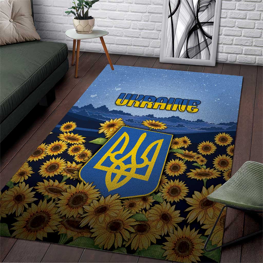Ukraine Area Rug Coat Of Arms On Sunflower Field - Wonder Print Shop