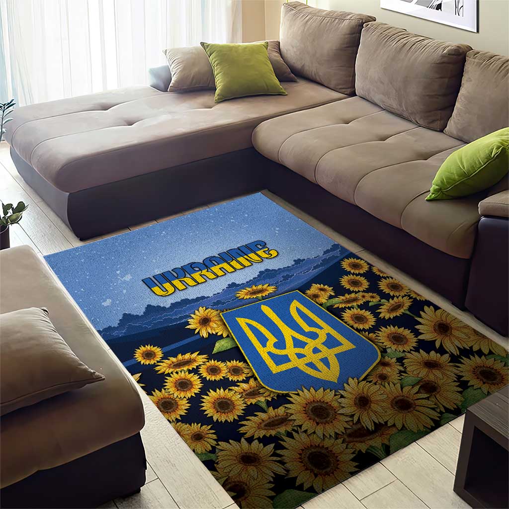 Ukraine Area Rug Coat Of Arms On Sunflower Field - Wonder Print Shop