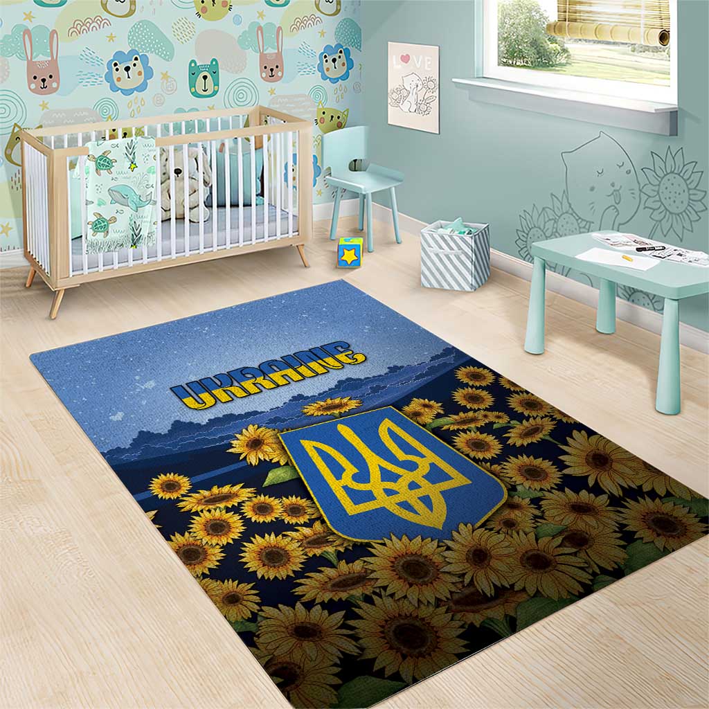Ukraine Area Rug Coat Of Arms On Sunflower Field - Wonder Print Shop