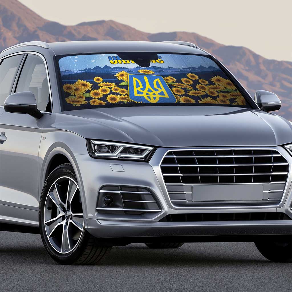 Ukraine Auto Sun Shade Coat Of Arms On Sunflower Field - Wonder Print Shop