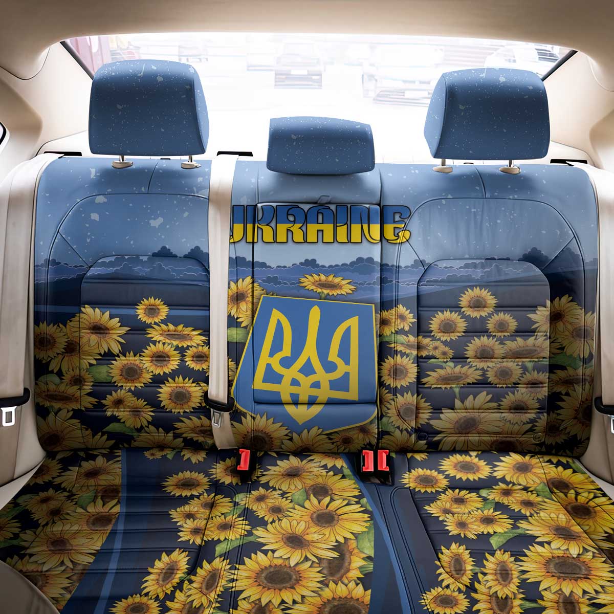 Ukraine Back Car Seat Cover Coat Of Arms On Sunflower Field - Wonder Print Shop