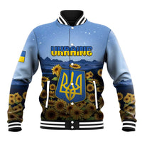 Personalized Ukraine Baseball Jacket Coat Of Arms On Sunflower Field - Wonder Print Shop