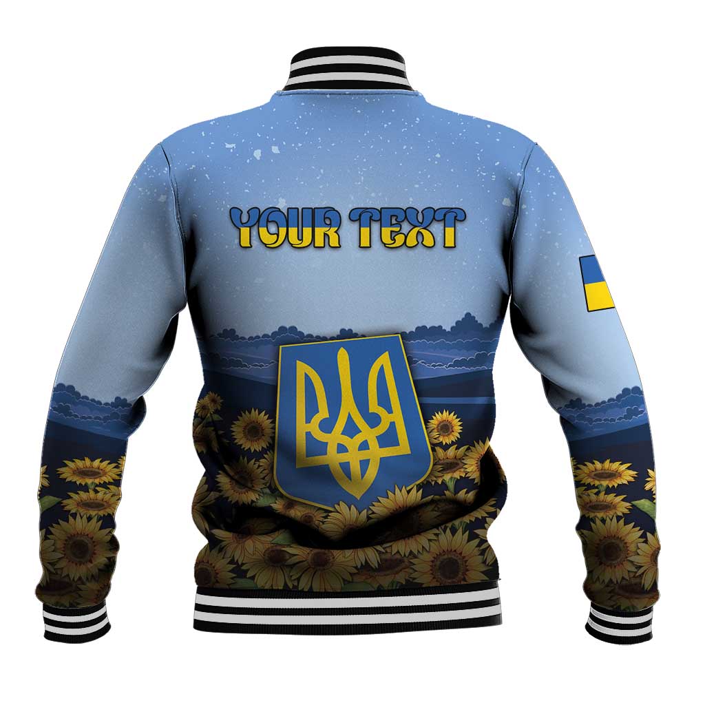 Personalized Ukraine Baseball Jacket Coat Of Arms On Sunflower Field - Wonder Print Shop