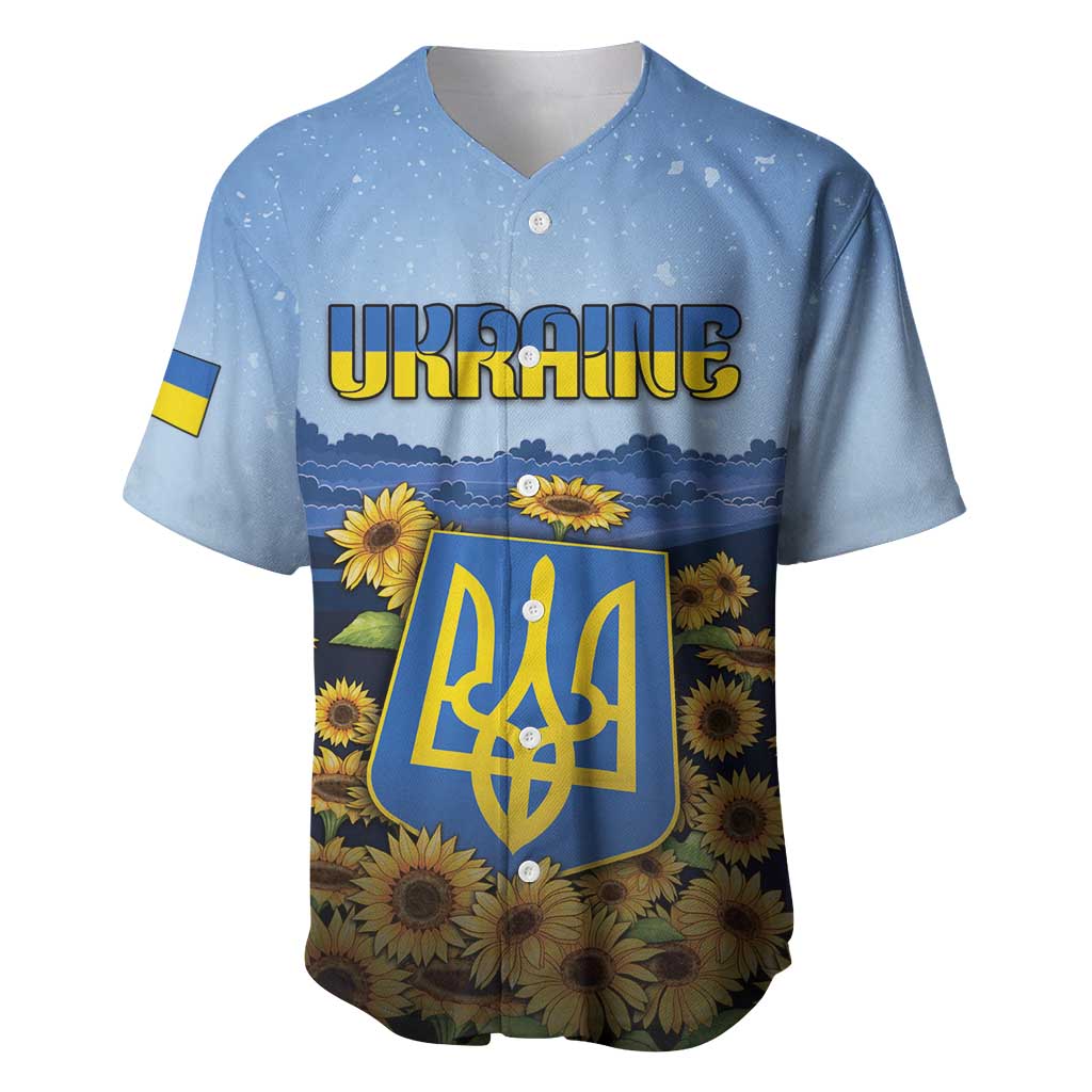 Personalized Ukraine Baseball Jersey Coat Of Arms On Sunflower Field - Wonder Print Shop