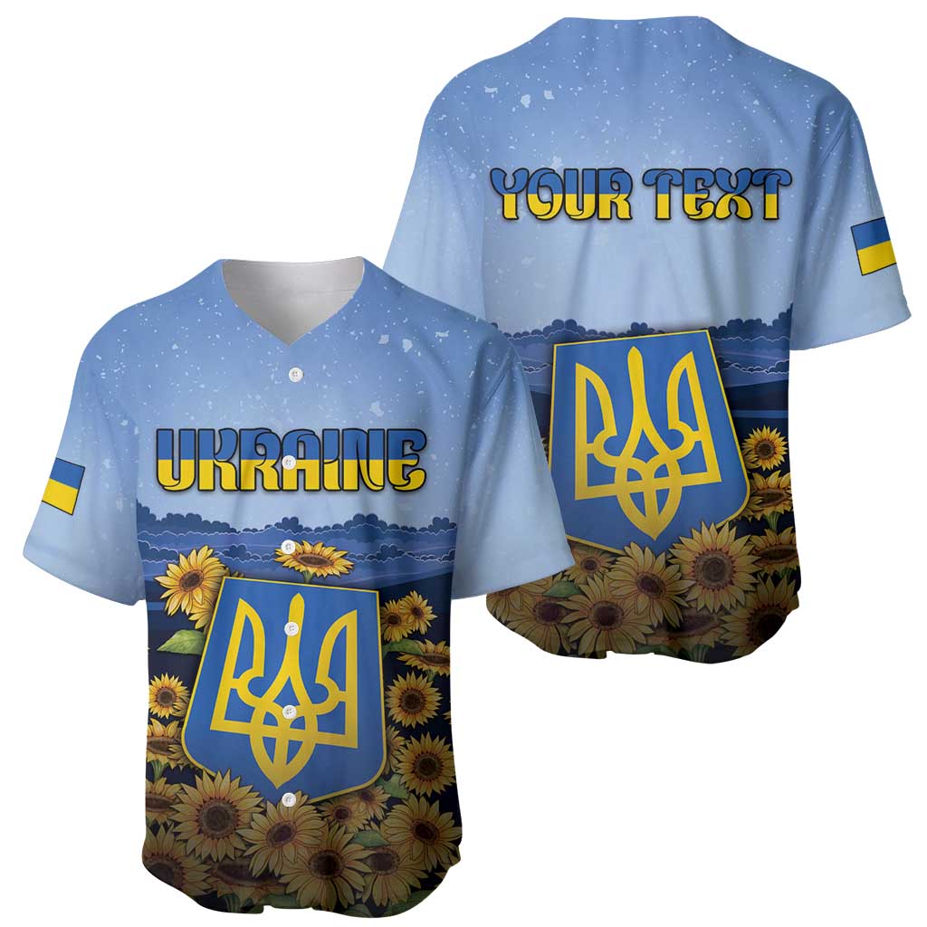 Personalized Ukraine Baseball Jersey Coat Of Arms On Sunflower Field - Wonder Print Shop