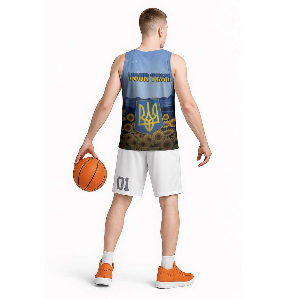 Personalized Ukraine Basketball Jersey Coat Of Arms On Sunflower Field - Wonder Print Shop
