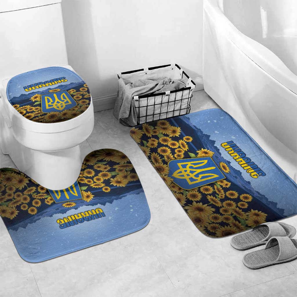 Ukraine Bathroom Set Coat Of Arms On Sunflower Field - Wonder Print Shop
