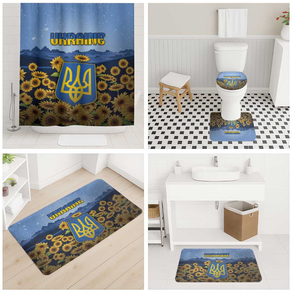 Ukraine Bathroom Set Coat Of Arms On Sunflower Field - Wonder Print Shop