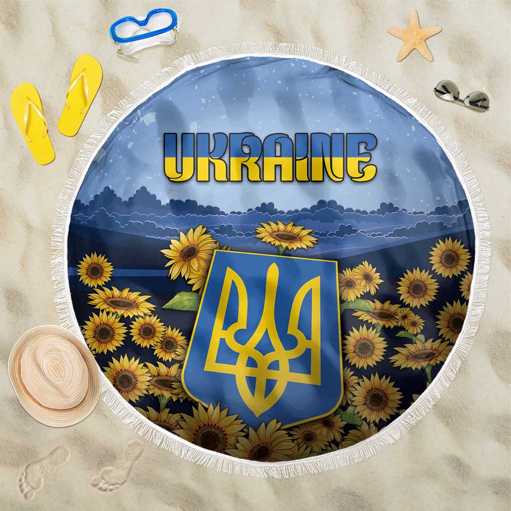 Ukraine Beach Blanket Coat Of Arms On Sunflower Field - Wonder Print Shop