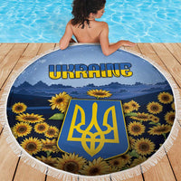 Ukraine Beach Blanket Coat Of Arms On Sunflower Field - Wonder Print Shop