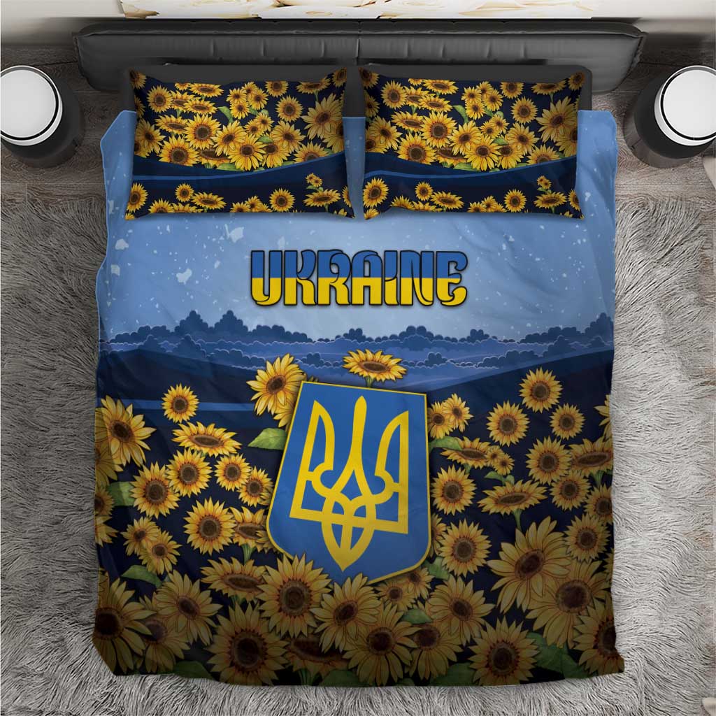 Ukraine Bedding Set Coat Of Arms On Sunflower Field - Wonder Print Shop