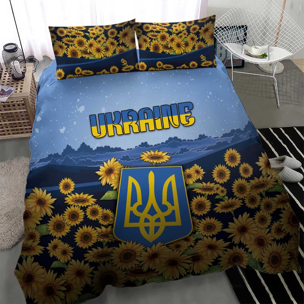 Ukraine Bedding Set Coat Of Arms On Sunflower Field - Wonder Print Shop