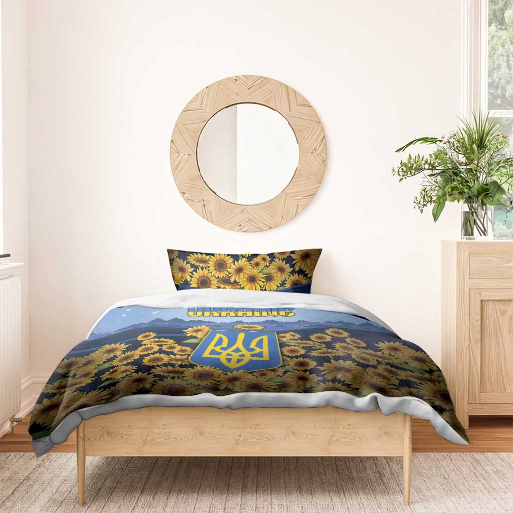 Ukraine Bedding Set Coat Of Arms On Sunflower Field - Wonder Print Shop