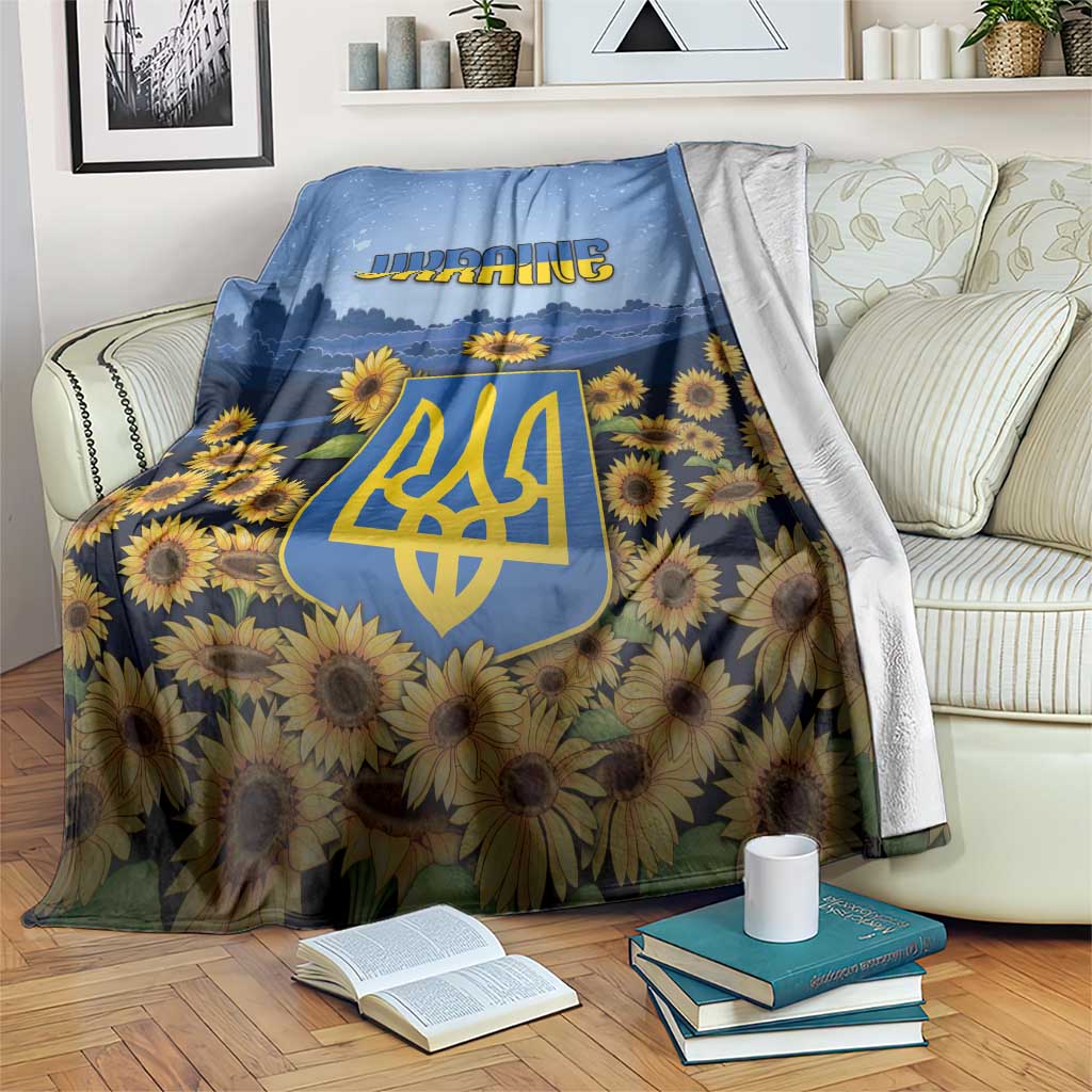 Ukraine Blanket Coat Of Arms On Sunflower Field - Wonder Print Shop