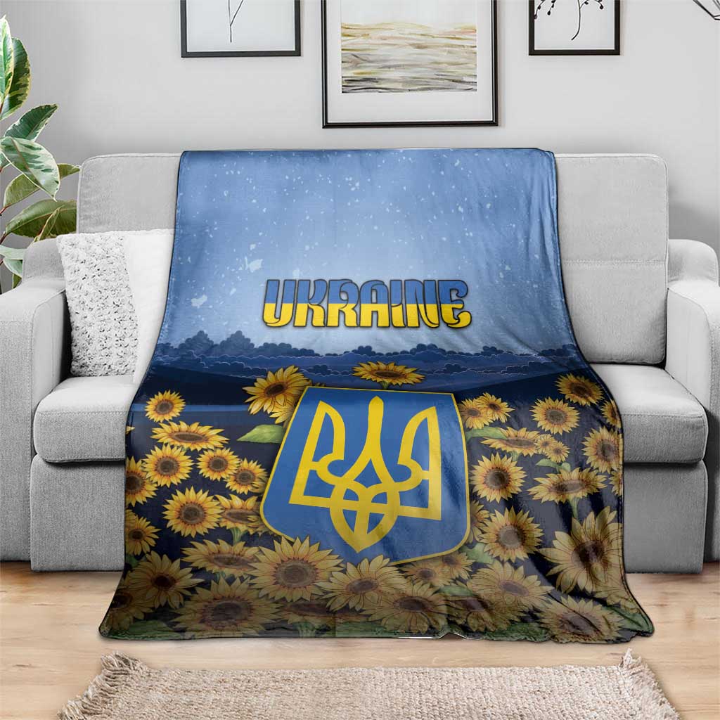 Ukraine Blanket Coat Of Arms On Sunflower Field - Wonder Print Shop