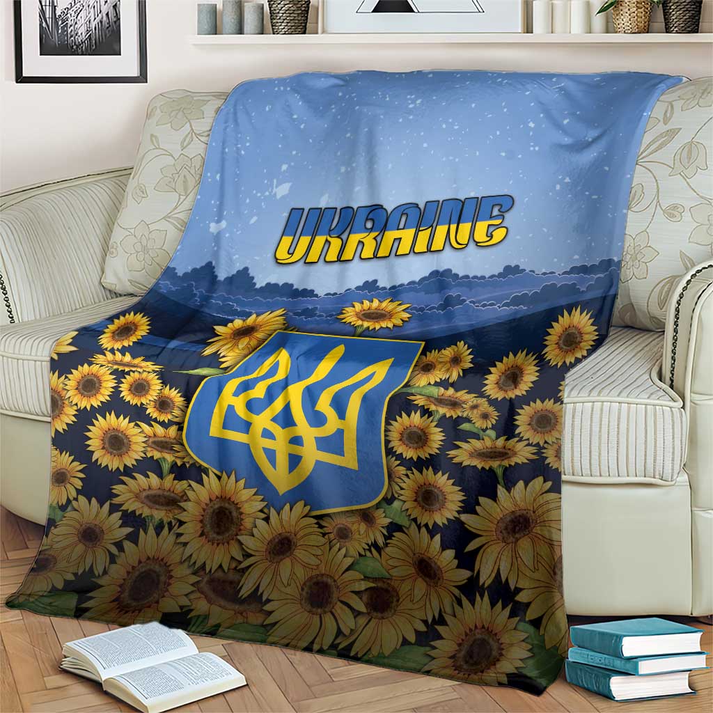 Ukraine Blanket Coat Of Arms On Sunflower Field - Wonder Print Shop