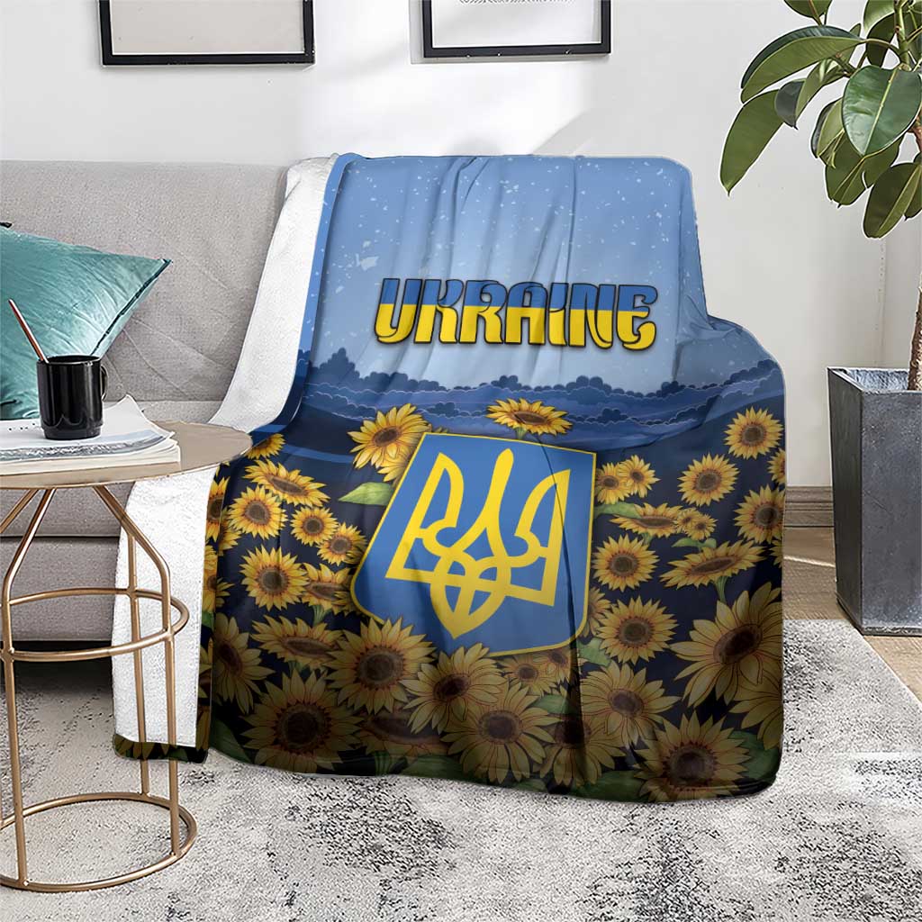 Ukraine Blanket Coat Of Arms On Sunflower Field - Wonder Print Shop