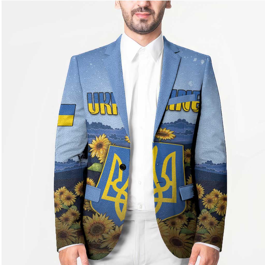 Personalized Ukraine Blazer Coat Of Arms On Sunflower Field - Wonder Print Shop