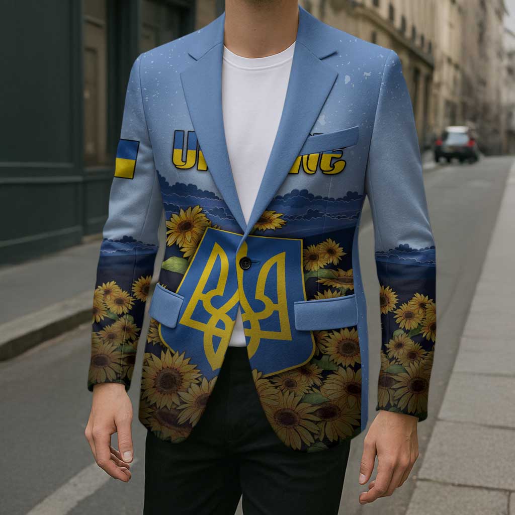 Personalized Ukraine Blazer Coat Of Arms On Sunflower Field - Wonder Print Shop
