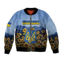 Personalized Ukraine Bomber Jacket Coat Of Arms On Sunflower Field - Wonder Print Shop
