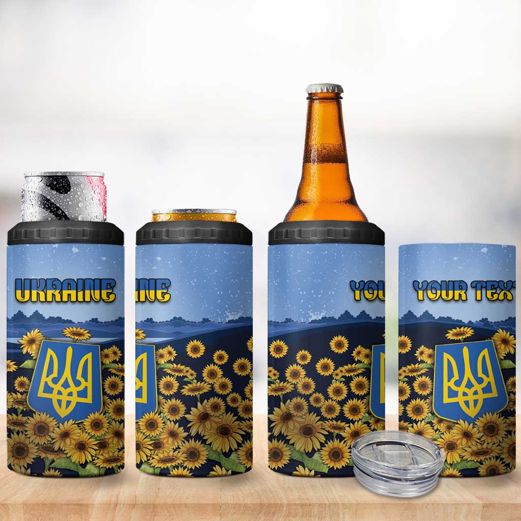 Personalized Ukraine 4 in 1 Can Cooler Tumbler Coat Of Arms On Sunflower Field - Wonder Print Shop