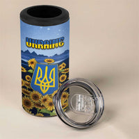 Personalized Ukraine 4 in 1 Can Cooler Tumbler Coat Of Arms On Sunflower Field - Wonder Print Shop