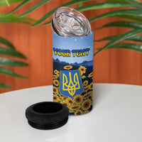 Personalized Ukraine 4 in 1 Can Cooler Tumbler Coat Of Arms On Sunflower Field - Wonder Print Shop