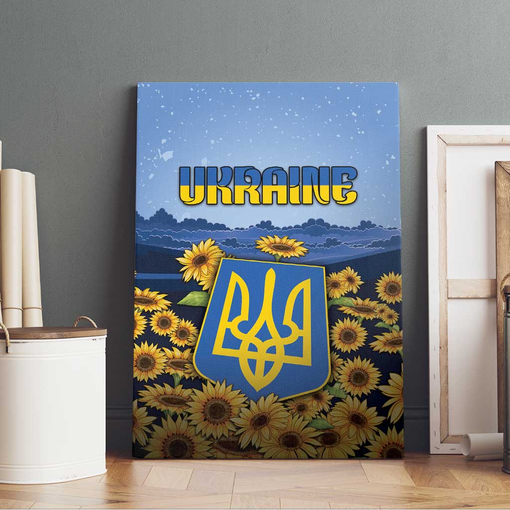 Ukraine Canvas Wall Art Coat Of Arms On Sunflower Field - Wonder Print Shop