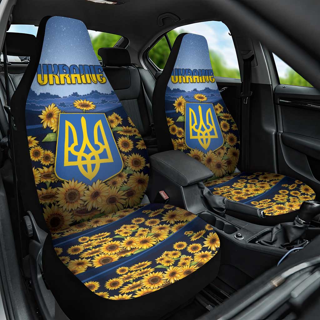 Ukraine Car Seat Cover Coat Of Arms On Sunflower Field - Wonder Print Shop