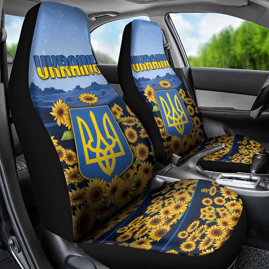 Ukraine Car Seat Cover Coat Of Arms On Sunflower Field - Wonder Print Shop