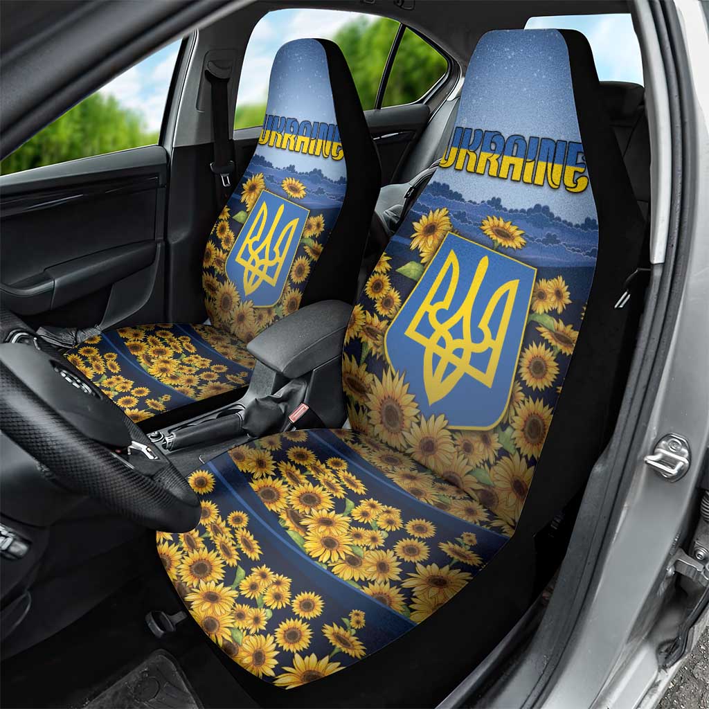 Ukraine Car Seat Cover Coat Of Arms On Sunflower Field - Wonder Print Shop