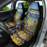 Ukraine Car Seat Cover Coat Of Arms On Sunflower Field - Wonder Print Shop