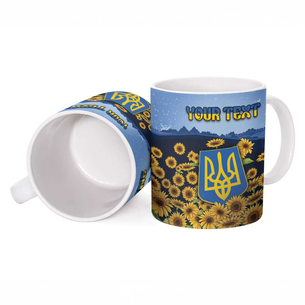 Personalized Ukraine Ceramic Mug Coat Of Arms On Sunflower Field - Wonder Print Shop