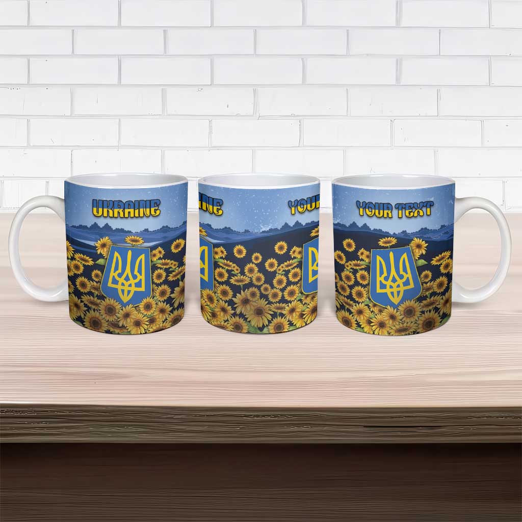 Personalized Ukraine Ceramic Mug Coat Of Arms On Sunflower Field - Wonder Print Shop