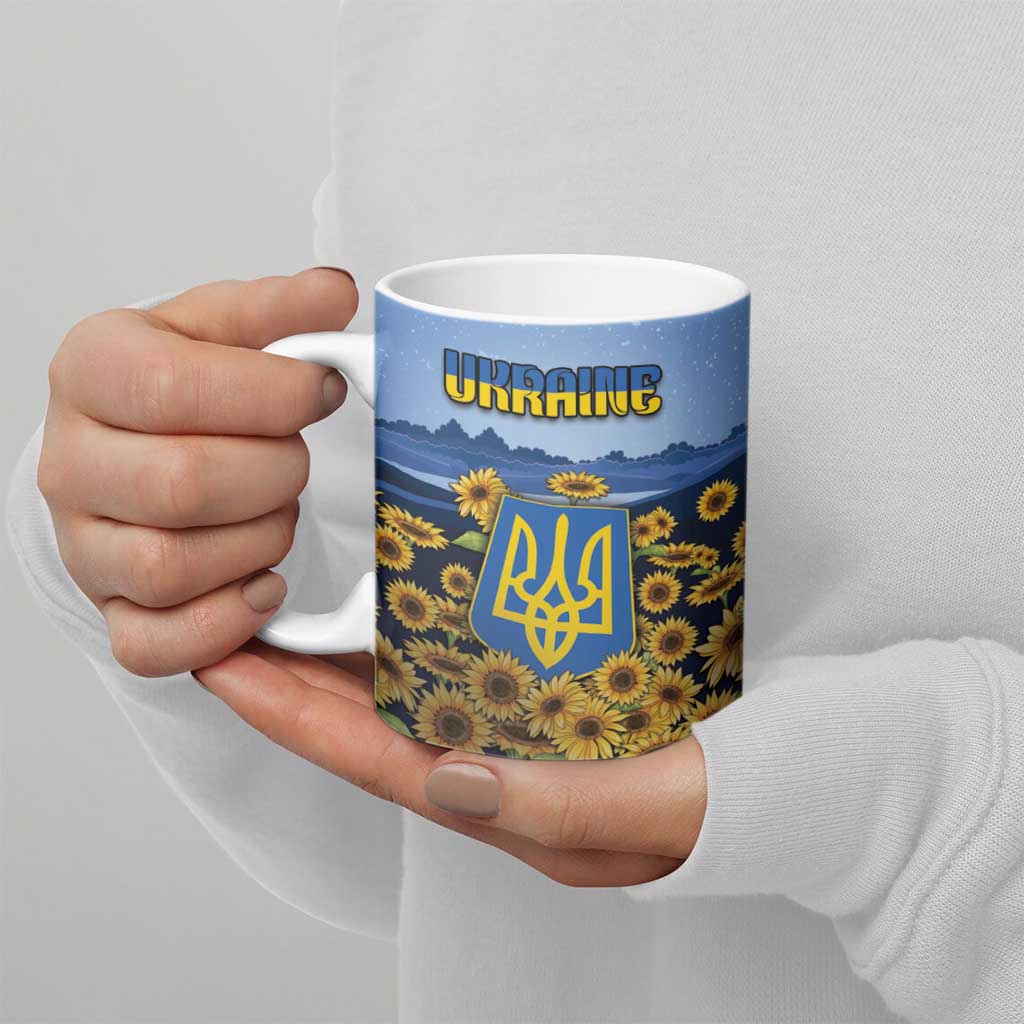 Personalized Ukraine Ceramic Mug Coat Of Arms On Sunflower Field - Wonder Print Shop