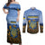 Personalized Ukraine Couples Matching Off Shoulder Maxi Dress and Long Sleeve Button Shirt Coat Of Arms On Sunflower Field - Wonder Print Shop