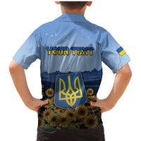 Personalized Ukraine Family Matching Mermaid Dress and Hawaiian Shirt Coat Of Arms On Sunflower Field - Wonder Print Shop