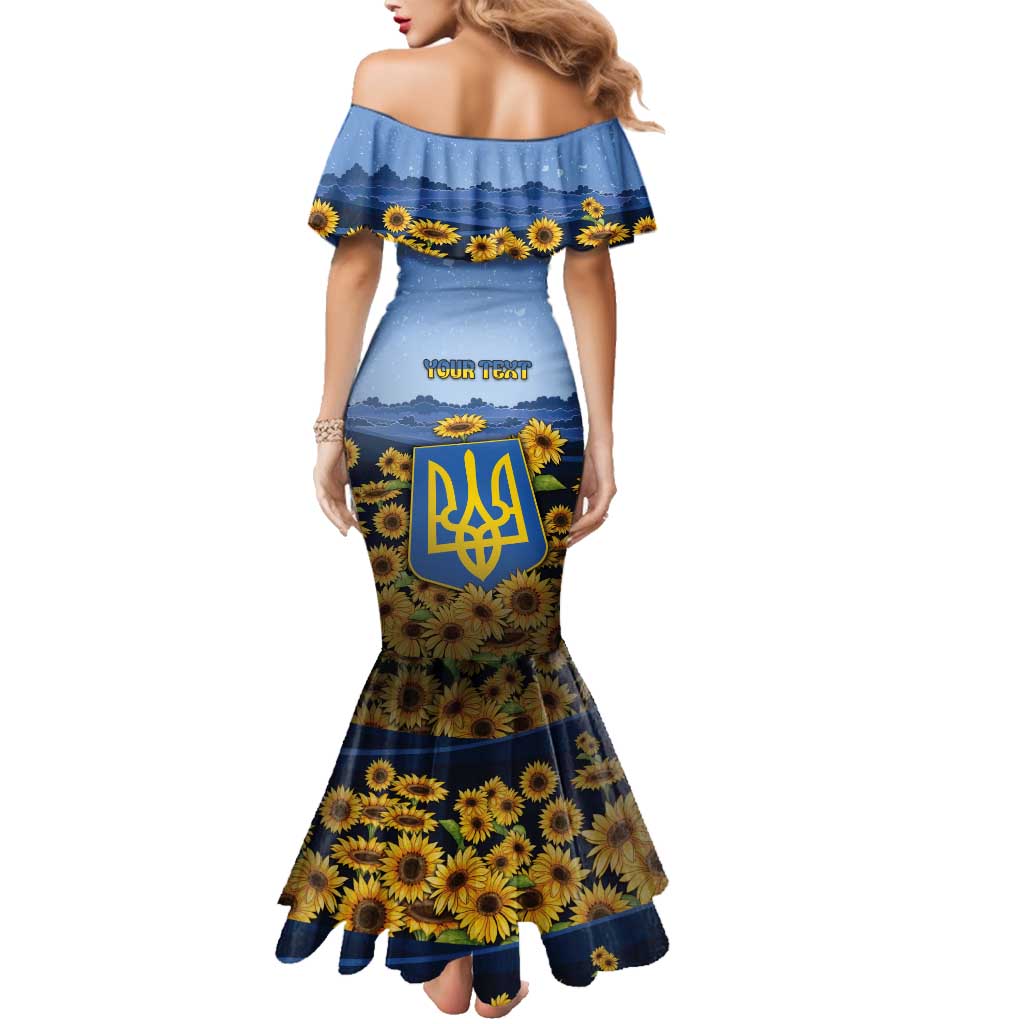 Personalized Ukraine Family Matching Mermaid Dress and Hawaiian Shirt Coat Of Arms On Sunflower Field - Wonder Print Shop