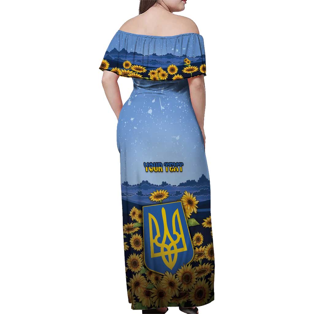 Personalized Ukraine Family Matching Off Shoulder Maxi Dress and Hawaiian Shirt Coat Of Arms On Sunflower Field - Wonder Print Shop