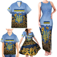 Personalized Ukraine Family Matching Tank Maxi Dress and Hawaiian Shirt Coat Of Arms On Sunflower Field - Wonder Print Shop