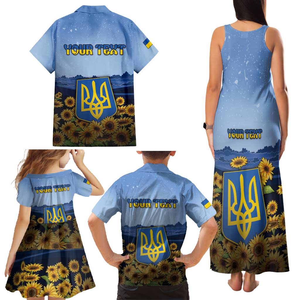 Personalized Ukraine Family Matching Tank Maxi Dress and Hawaiian Shirt Coat Of Arms On Sunflower Field - Wonder Print Shop