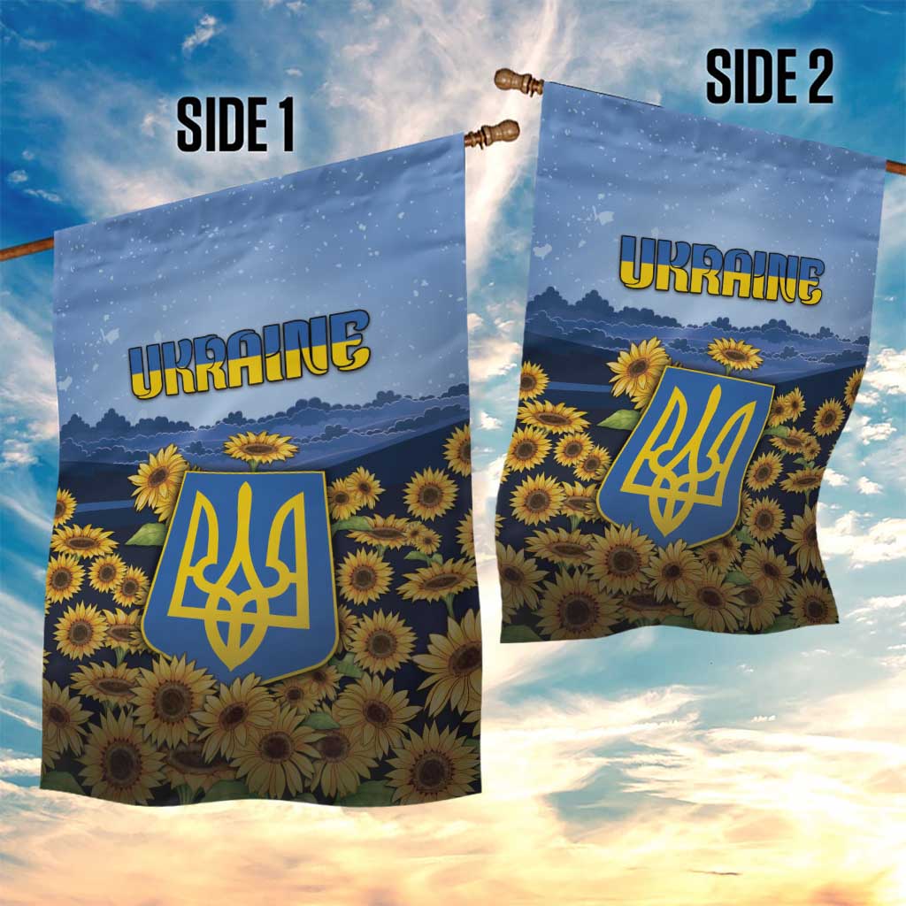 Ukraine Garden Flag Coat Of Arms On Sunflower Field - Wonder Print Shop