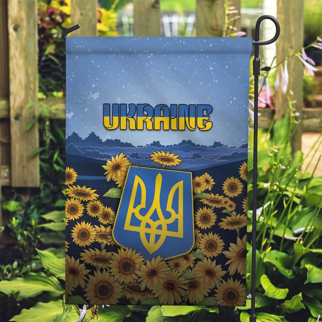 Ukraine Garden Flag Coat Of Arms On Sunflower Field - Wonder Print Shop