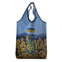 Ukraine Grocery Bag Coat Of Arms On Sunflower Field - Wonder Print Shop