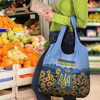 Ukraine Grocery Bag Coat Of Arms On Sunflower Field - Wonder Print Shop